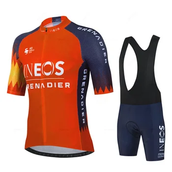 Летний комплект из джерси для велоспорта Ineos Team с коротким рукавом, дышащая велосипедная форма для горных гонок, нагрудник, шорты, мужская велосипедная одежда