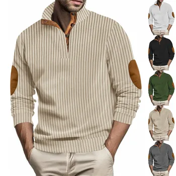Мужская модная весенне-осенняя повседневная футболка с длинным рукавом и стоячим воротником на пуговицах, однотонная толстовка с длинным рукавом, футболки, топы
