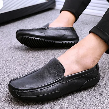 Мужские лоферы без застежки, модные повседневные туфли на плоской подошве из натуральной кожи, обувь для вождения, туфли-лодочки, удобная мужская обувь для отдыха для мужчин