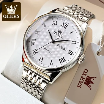 Мужские часы бренда OLEVS Деловые кварцевые часы Мужской ремешок из нержавеющей стали 30 м Водонепроницаемые наручные часы с датой Relogio Masculino