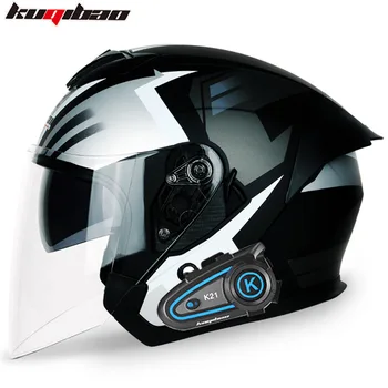 Мужской мотоциклетный шлем с Bluetooth-гарнитурой, Двухобъективный антибликовый полушлем, водонепроницаемые наушники Bluetooth, длительный срок службы.