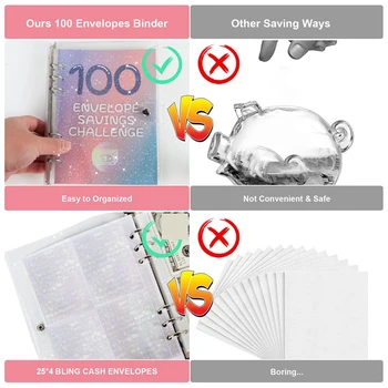 НОВИНКА-100 конвертов Money Saving Challenge, переплет 2023 из искусственной кожи 100 конвертов Challenge, простой и забавный способ сэкономить