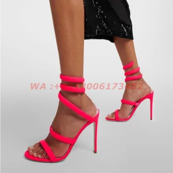 новый дизайн, женские летние босоножки на высоком каблуке с открытым носком и перекрестным ремешком, яркого цвета, пикантные босоножки на высоком каблуке с перекрестным ремешком на щиколотке