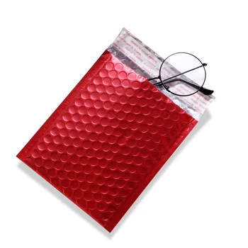 Оптовые почтовые конверты с красной металлической подкладкой из пузырьков, биоразлагаемые влагостойкие защитные упаковочные пакеты с логотипом