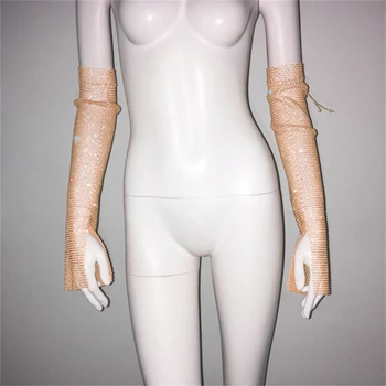 Перчатки со стразами, женские сексуальные перчатки для ночного клуба, перчатки выше локтя с длинными рукавами