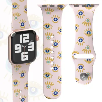 Ремешок для часов Evil Eyes, спортивный, совместимый с Apple Watch, ремешки для женщин и мужчин, фестивальный мягкий силиконовый лазерный ремешок для iWatch