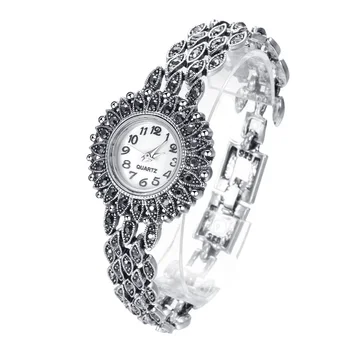 Ремешок из сплава, маленький циферблат, элегантные женские часы, старинные кварцевые наручные часы из тибетского серебра, роскошные часы-браслет