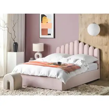 Розовая бархатная кровать с местом для хранения вещей 180 x 200 см