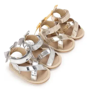 Сандалии для маленьких девочек с бантом из искусственной кожи для новорожденных, летняя мягкая обувь для младенцев