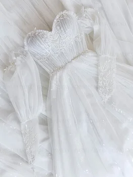 Свадебные платья из блестящего тюля с длинными рукавами и аппликацией цвета слоновой кости, платья невесты с открытыми плечами, сексуальное платье для женщин 2023 Robe De Mariée