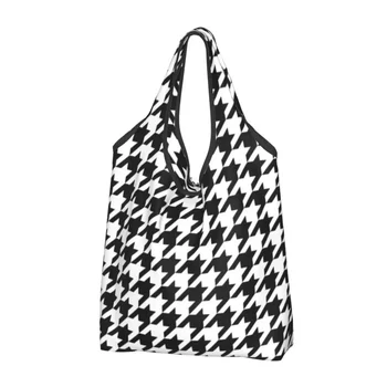 Современная черно-белая сумка для покупок в стиле Хаундстут, классические геометрические сумки для покупок через плечо, сумки большой вместимости.