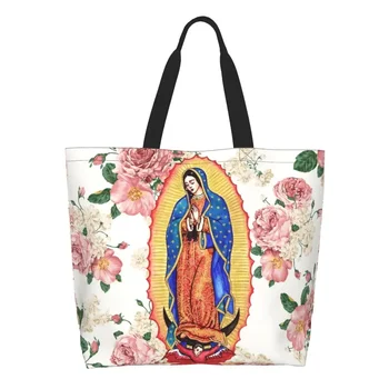 Сумка-тоут для продуктовых покупок Virgin Of Guadalupe, Мексиканская холщовая сумка для покупок Католической Девы Марии, сумка через плечо, сумка большой емкости