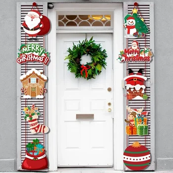 Счастливого Рождества, Украшение Двери, Подвесной Баннер, Санта-Клаус, Снеговик, Двустишие, Рождественское Подвесное Украшение, Украшения Входной Двери