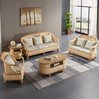 Чайный столик Zhenteng Sofa из 5 предметов, комбинированный диван-кресло из виноградной лозы