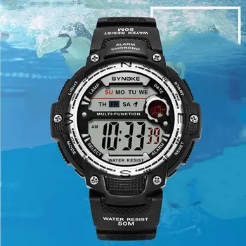 Часы SYNOKE для спорта на открытом воздухе, многофункциональные водонепроницаемые ударопрочные цифровые часы с большим экраном, светящиеся светодиодные часы для мужчин