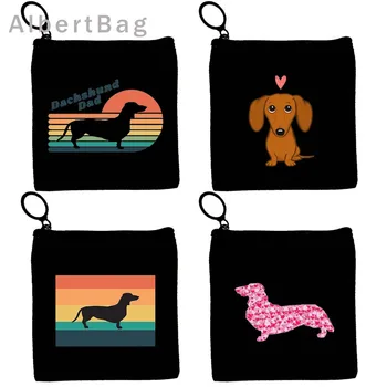 Черно-Подпалая собака-такса Подарки для любителей домашних животных Сердечко, милая мультяшная собака-сосиска, забавный щенок, холщовая сумка, портмоне, сумка для ключей, Чехол для бумажника