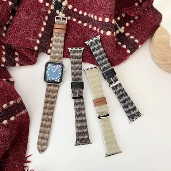 шерстяной кожаный ремешок для часов Apple iwatch band 40 мм 44 мм 45 мм 8 Ultra2 49 мм ремешок для часов браслет 8/7/6 Ремешок с заостренным концом